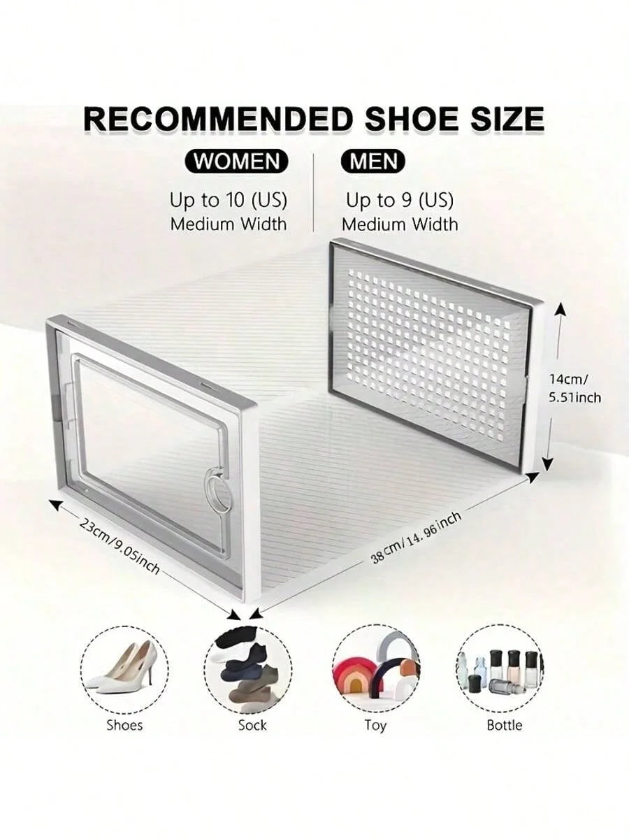 Stackable Shoe Storage Box 6/12 Pack Clear Plastic Stackable Shoe Storage Box | Space Saving Foldable Shoe Organizer for Closet